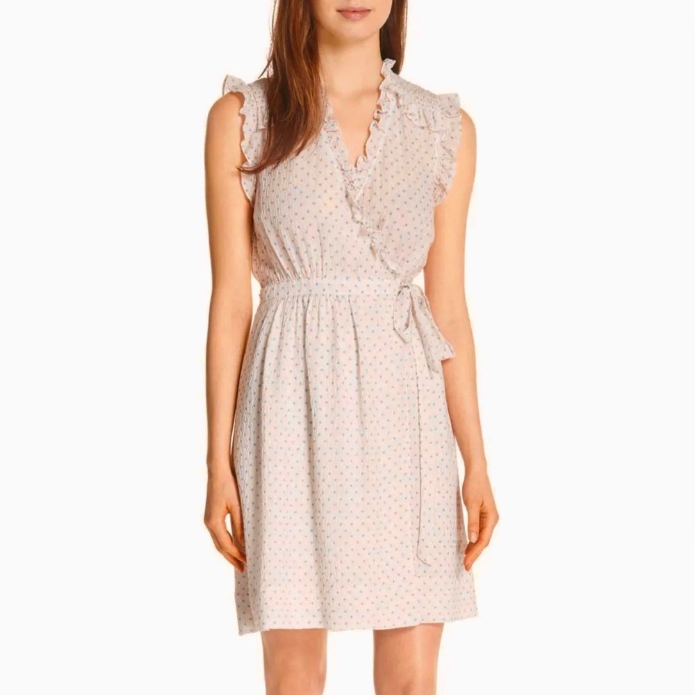 Rebecca Taylor Silk Ikat Dot Ruffled Wrap Dress Vanilla Size 12